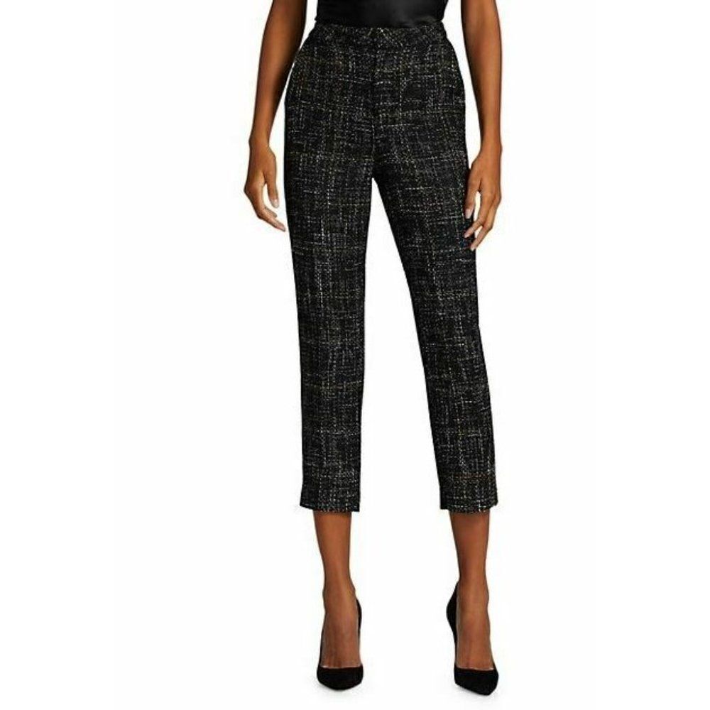 L'agence Womens Logan Tweed Trousers Pants High Rise Cropped Black Size 2 Nwt